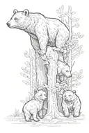 bear with 3 cubs + tree tattoo design idea