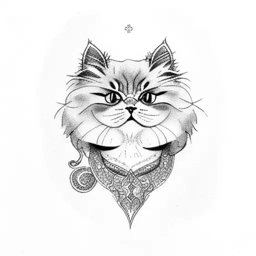 Persian cat fineline  tattoo design idea