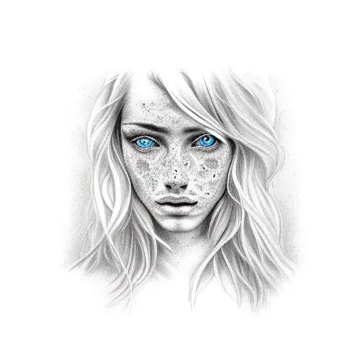 blonde girl with freckles tattoo design idea