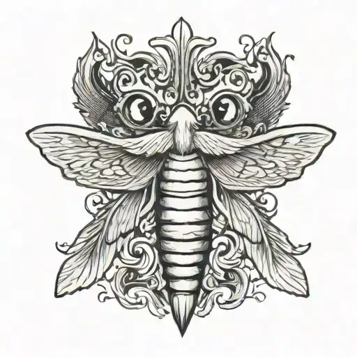 a hawk moth with a fluffy mustache with a burning head tattoo design idea