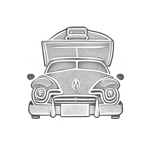 A blue travel van with luggage on the roof  tattoo design idea