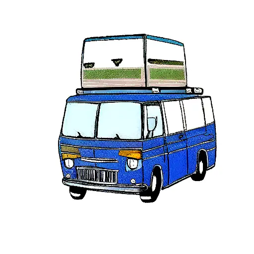 A blue travel van with luggage on the roof tattoo design idea