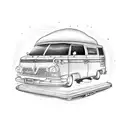 A blue travel van with luggage on the roof  tattoo design idea
