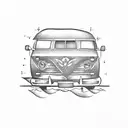 A blue travel van with luggage on the roof  tattoo design idea