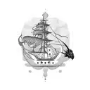 squid attacking a flying pirate ship tattoo design idea