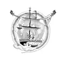 squid attacking a flying pirate ship tattoo design idea