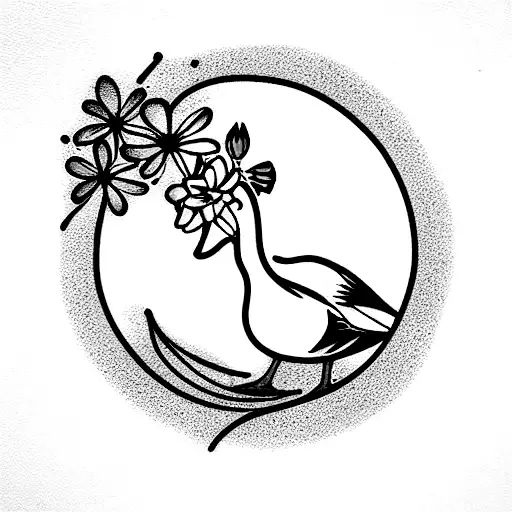 goose holding flowers tattoo design idea
