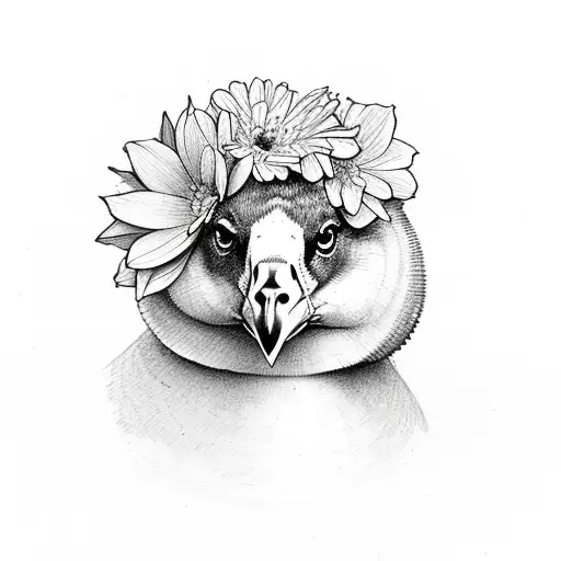 goose holding flowers tattoo design idea