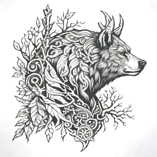 norse bear head forest  tattoo design idea