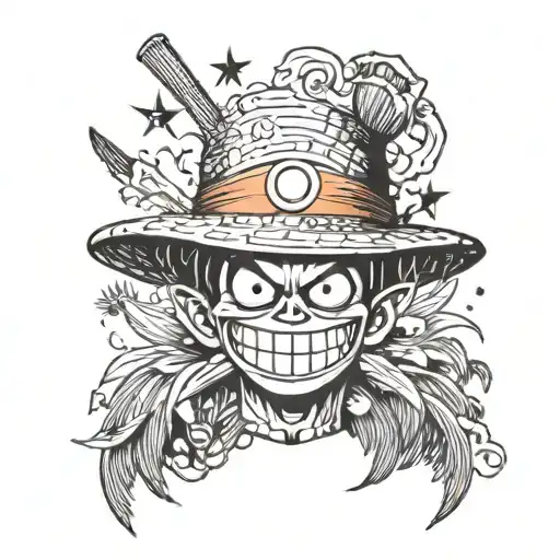 Straw hat luffy's straw hat on top of dragonball with 4 stars tattoo design idea
