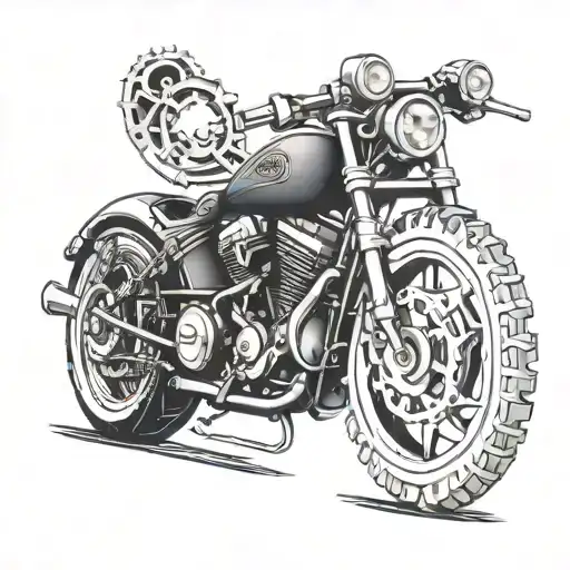 Harley Davidson motorcycle exhaust pipes intertwined with gears and cogs tattoo design idea