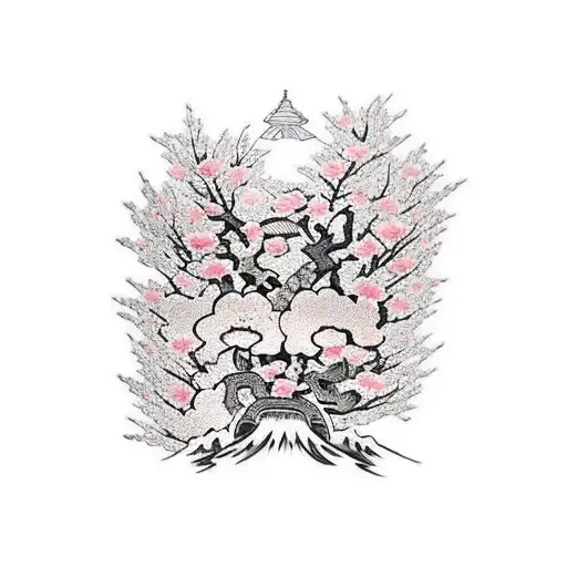 Cherry Blossom shrine tattoo design idea