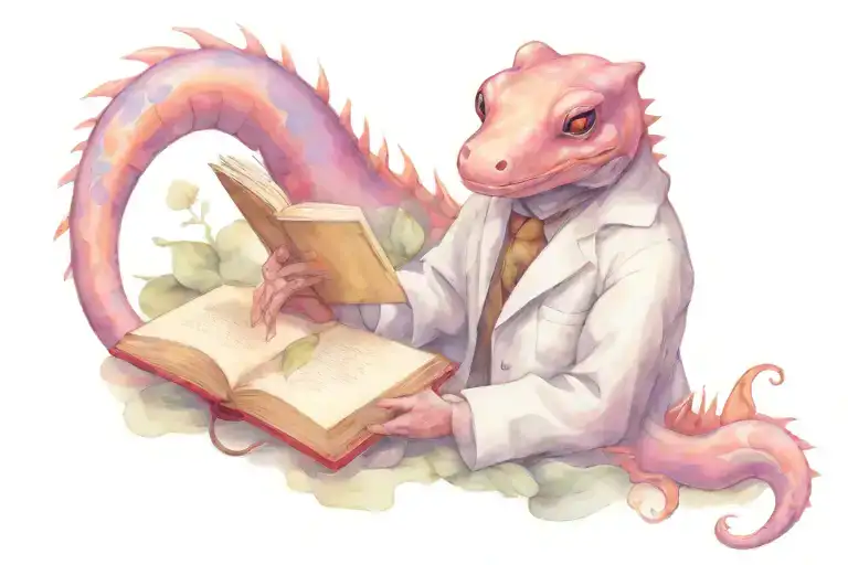 salamander in a lab coat reading a book tattoo design idea
