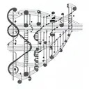 musical barlines with notes morph into DNA double helix that morphs into binary 1 and 0 and fades into nothingness  tattoo design idea