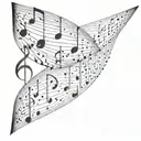 musical barlines with notes morph into DNA double helix that morphs into binary 1 and 0 and fades into nothingness  tattoo design idea