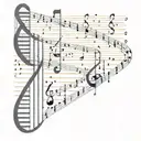 musical barlines with notes morph into DNA double helix that morphs into binary 1 and 0 and fades into nothingness  tattoo design idea