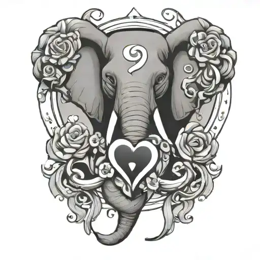 black pinup afro heart infinity symbol with elephant head and heart puzzle tattoo design idea