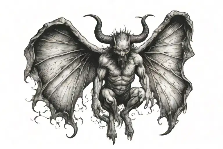 devil with spread wings tattoo design idea
