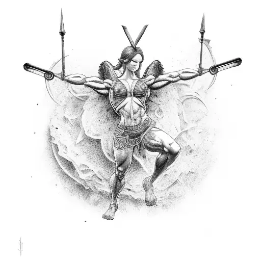 muscular angel with arms outstretched  tattoo design idea