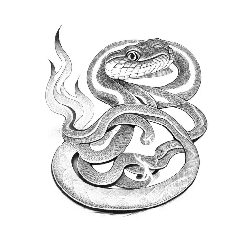 Snake with fire  tattoo design idea