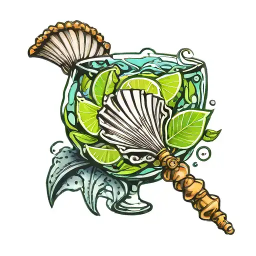 seashell glass with lime wedge in tattoo design idea