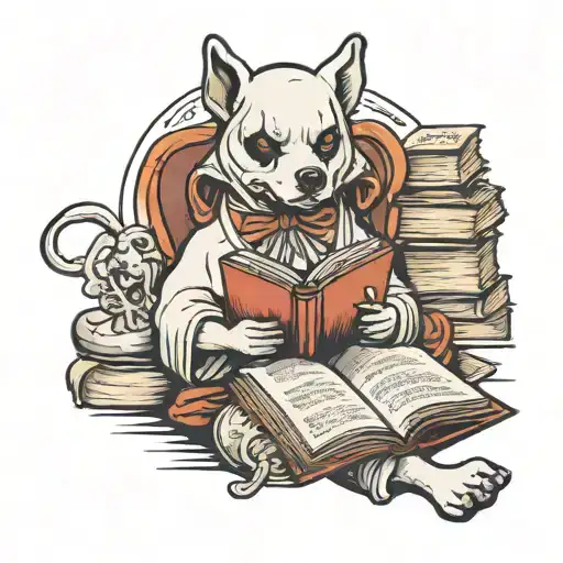dog dressed as ghost reading book  tattoo design idea