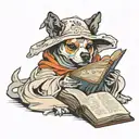 dog dressed as ghost reading book  tattoo design idea
