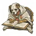 dog dressed as ghost reading book  tattoo design idea