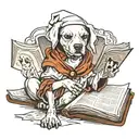 dog dressed as ghost reading book  tattoo design idea