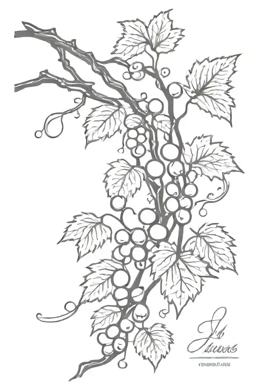 Black and white Tattoo of grape vine with John 15:5 verse written intertwined as part of vine tattoo design idea