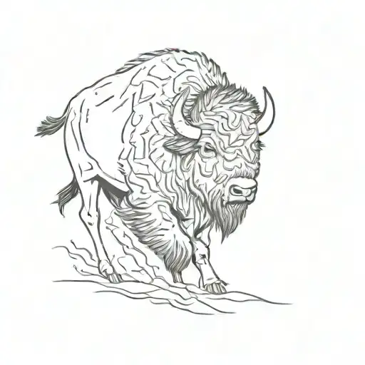 single line bison running side profile outline tattoo design idea