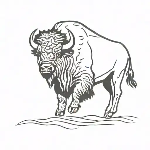 single line bison running side profile outline tattoo design idea