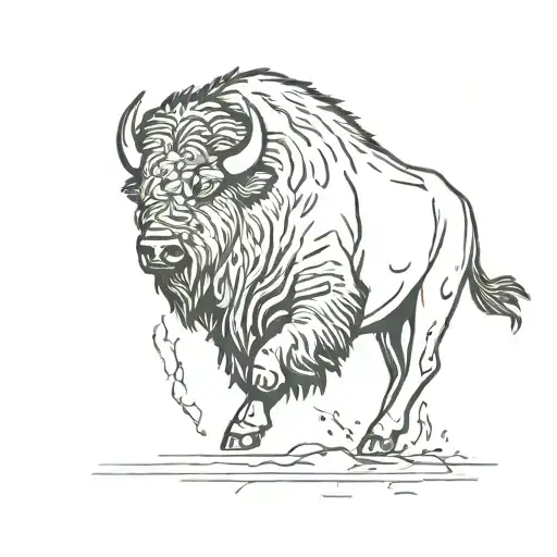 single line bison running side profile outline tattoo design idea