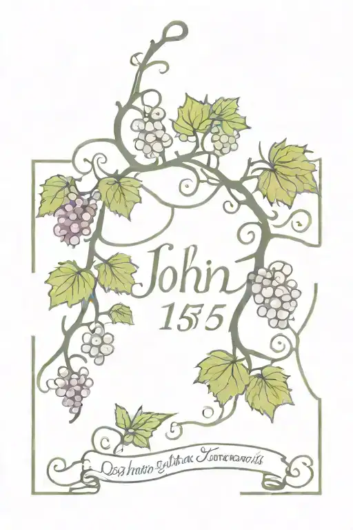 grape vine with John 15:5 verse written within its vines tattoo design idea