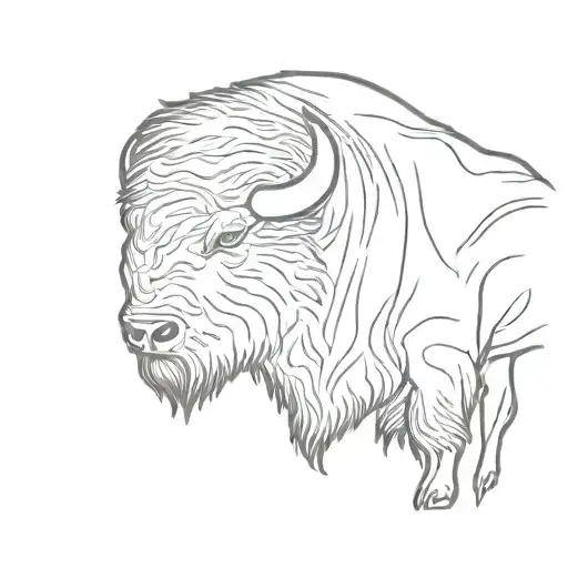 single line bison side profile outline tattoo design idea