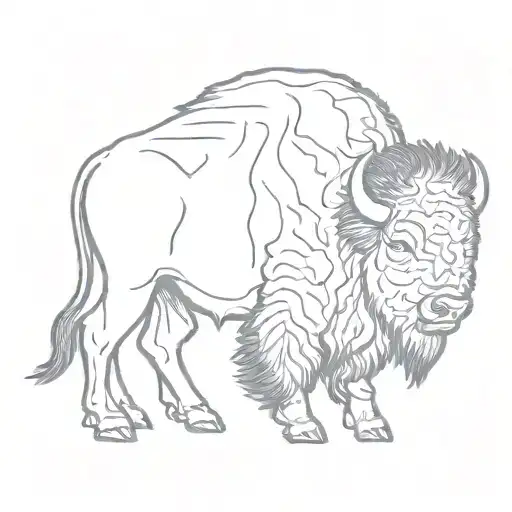 single line bison side profile outline tattoo design idea