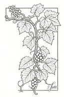 Black and white Tattoo of grape vine with John 15:5 verse written intertwined as part of vine tattoo design idea