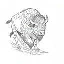 single line bison running side profile outline tattoo design idea
