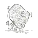 single line bison running side profile outline tattoo design idea