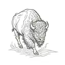 single line bison running side profile outline tattoo design idea
