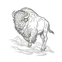 single line bison running side profile outline tattoo design idea