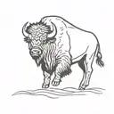 single line bison running side profile outline tattoo design idea