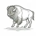 single line bison running side profile outline tattoo design idea