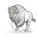 single line bison running side profile outline tattoo design idea