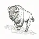 single line bison running side profile outline tattoo design idea