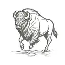 single line bison running side profile outline tattoo design idea