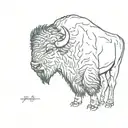 single line bison side profile outline tattoo design idea