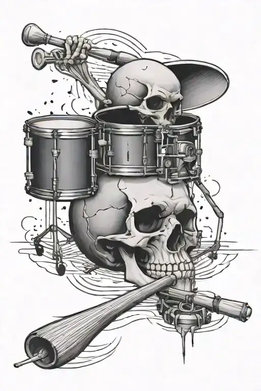 skull and drum sticks tattoo design idea
