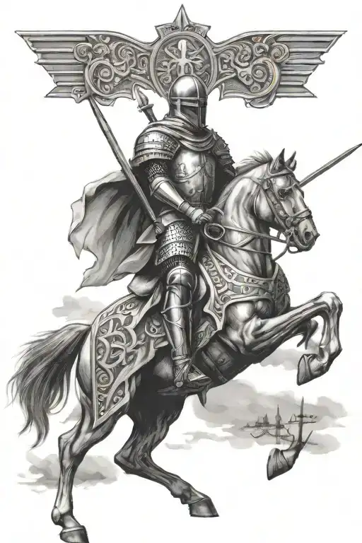 crusader knight overlooking battlefield scene tattoo design idea