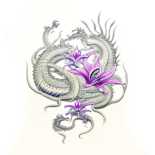 brushstroke dragon with spider lillies tattoo design idea